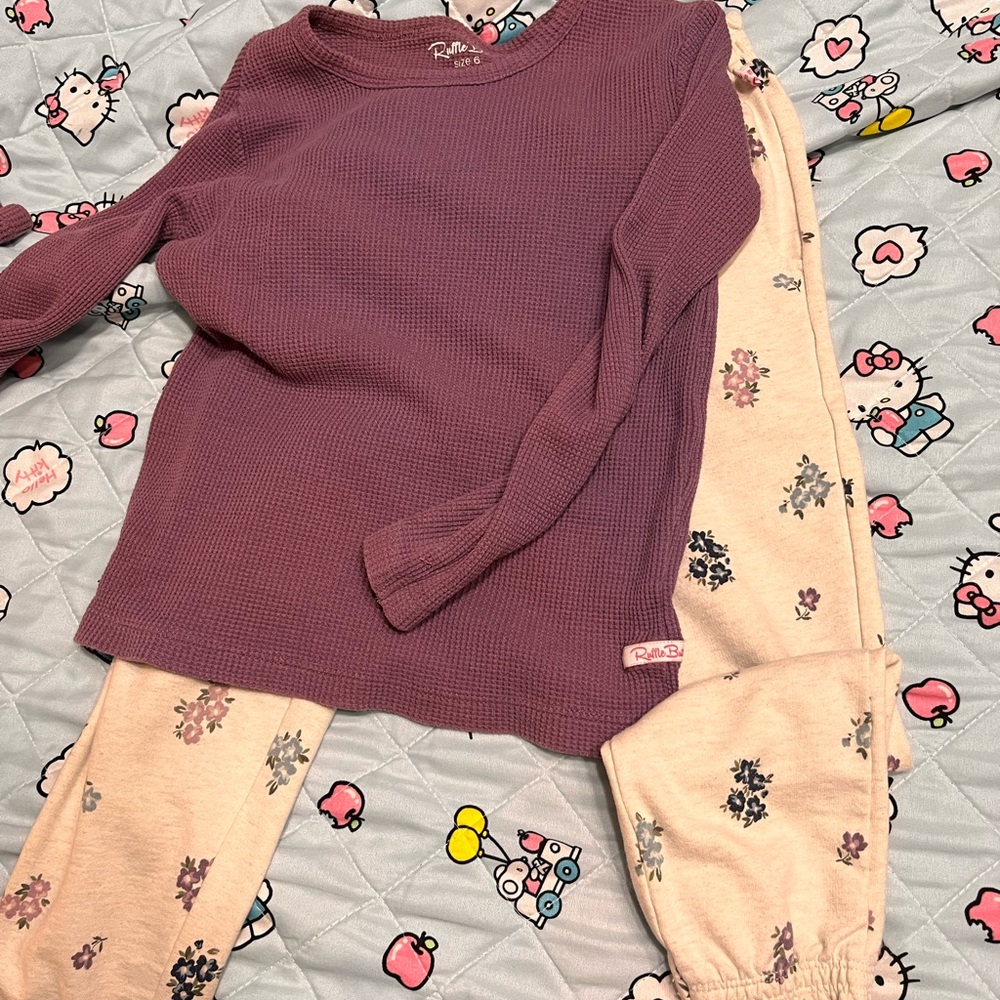 RuffleButts cozy set in Purple and Cream